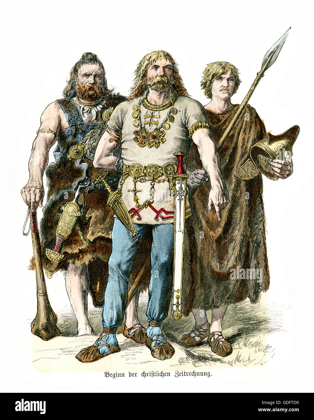 Fashions of germanic tribesmen at the start of the Christian era. Stock Photo