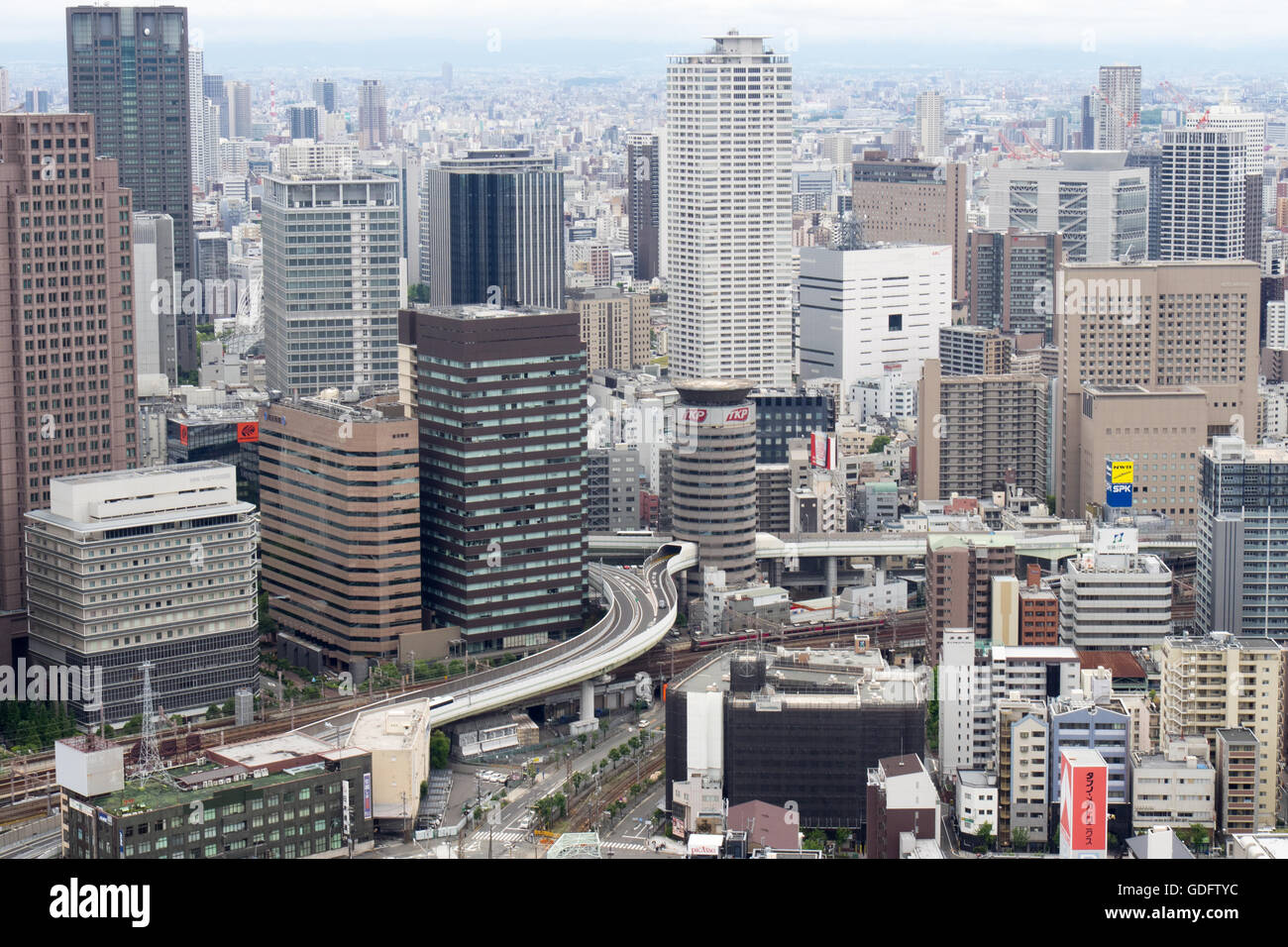 Panoramic skyline of Osaka. Stock Photo