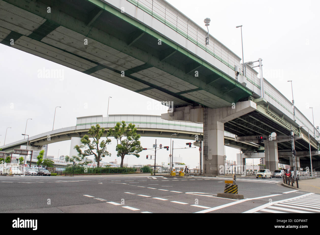 An elevated section of the Hanshin Expressway in downtown Osaka. Stock Photo