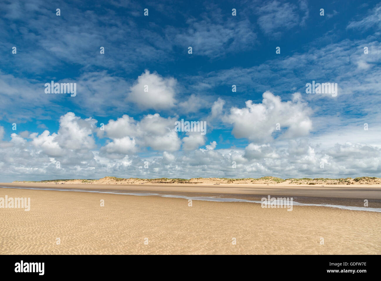 Expanse of beach at Formby point on a sunny summer day. A beautiful coastline in northwest England. Stock Photo