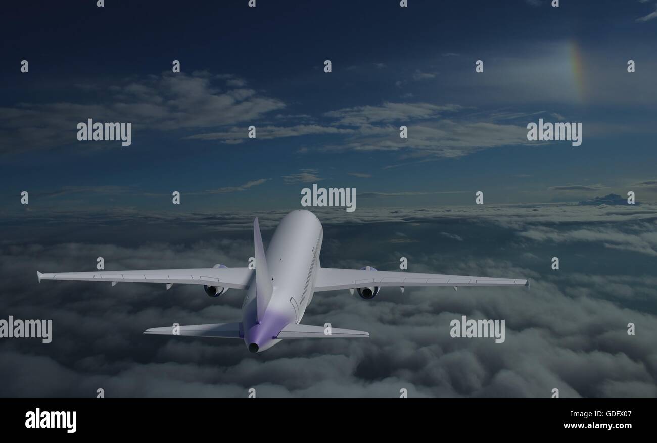 flying plane in the sky 3d illustration Stock Photo - Alamy