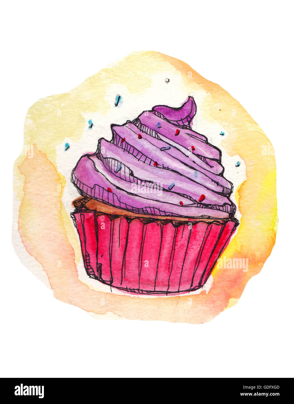Hand drawn illustration or drawing of a cupcake Stock Photo
