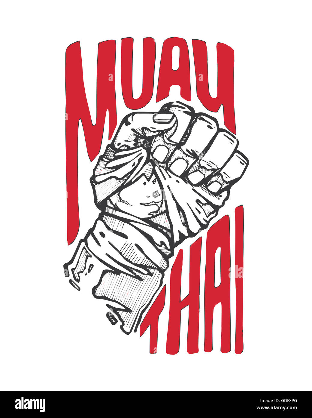 Hand drawn illustration or drawing of a fist and the words Muay Thai Stock  Photo - Alamy