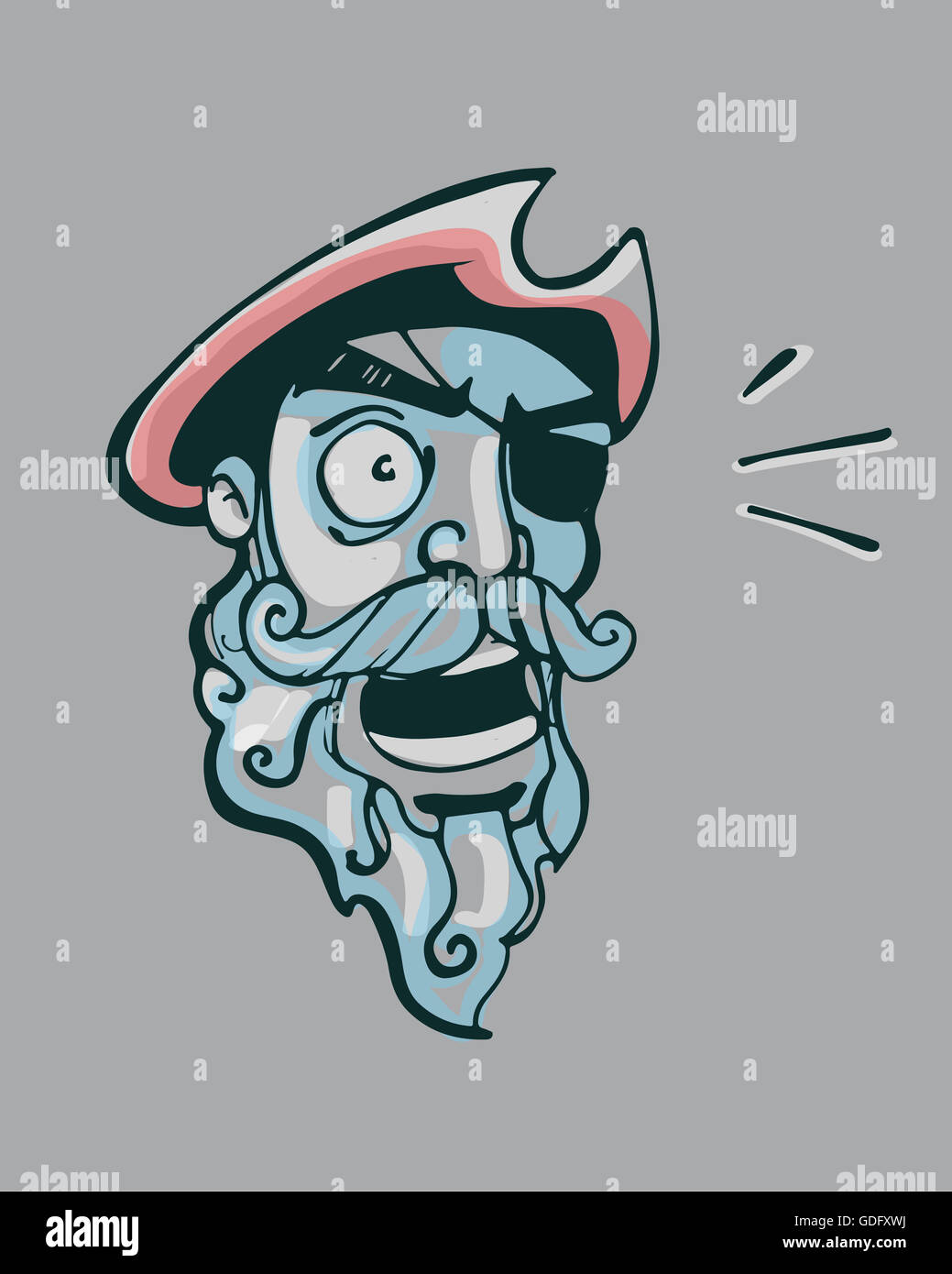 Hand drawn illustration or drawing of a pirate head Stock Photo