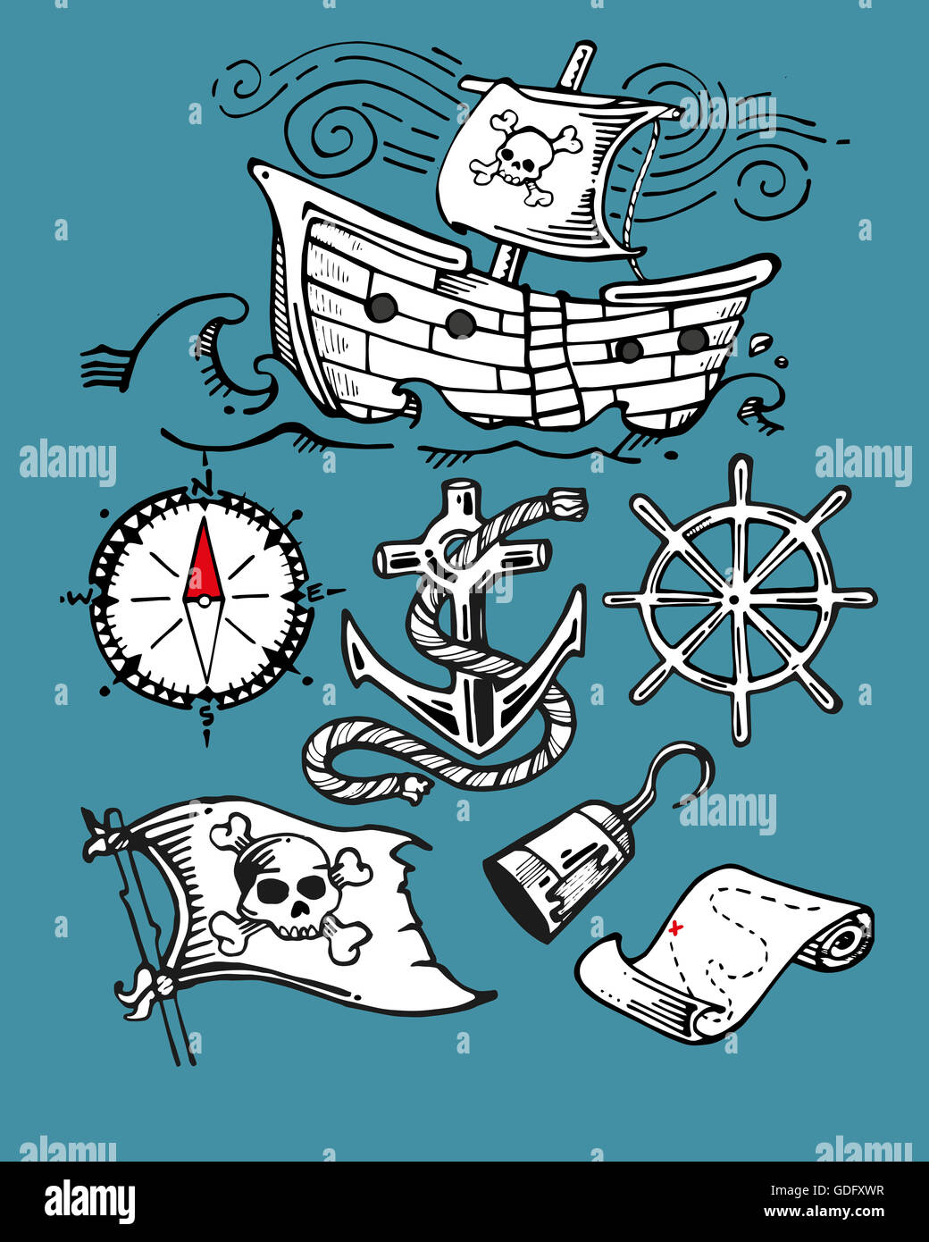 Pirate map hand drawn hi-res stock photography and images - Alamy