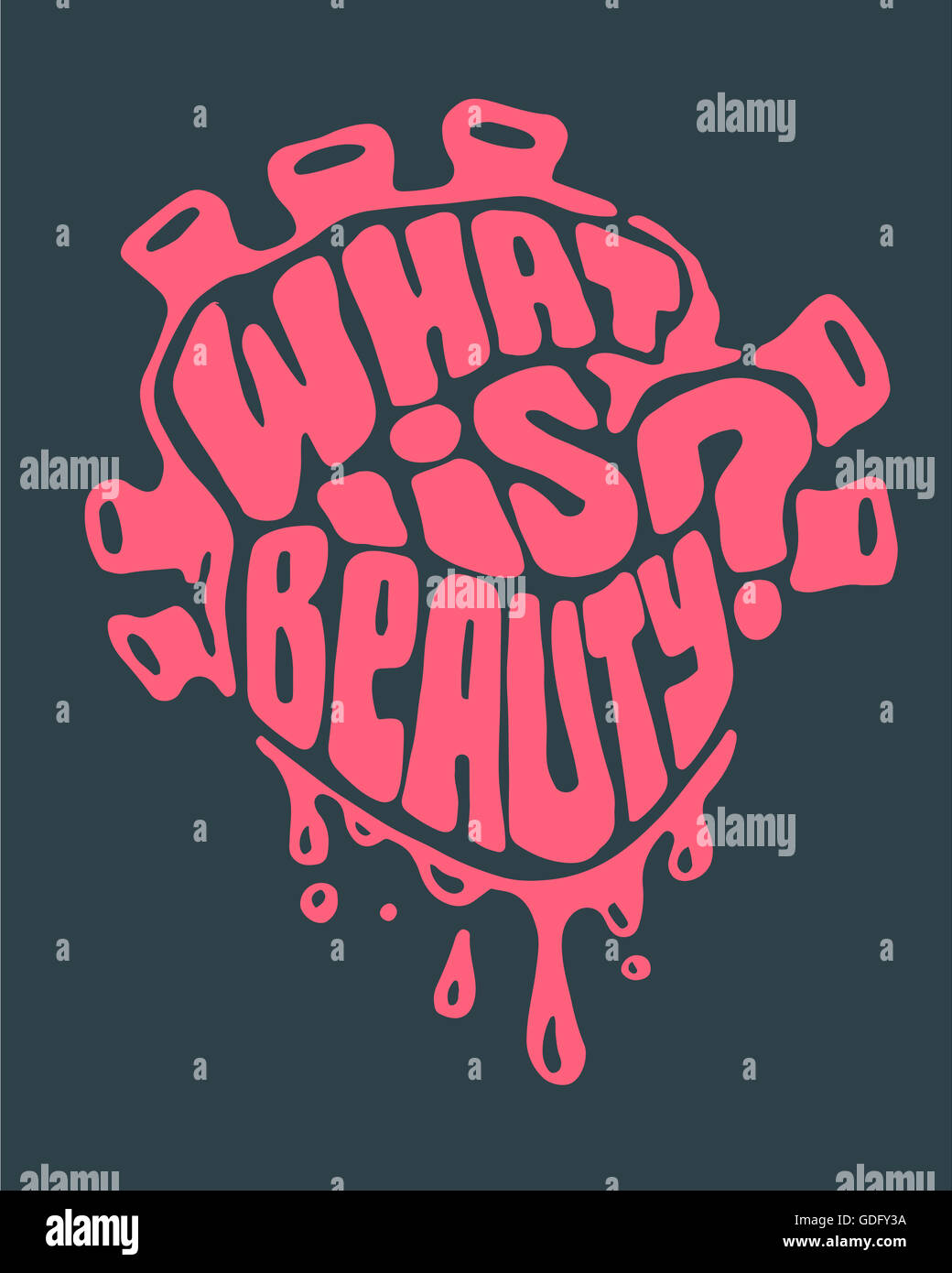 Hand drawn vector illustration or drawing of a human heart with the phrase: What is beauty? Stock Photo