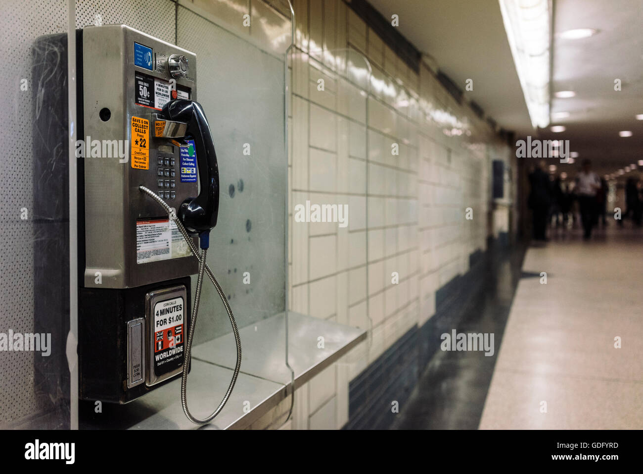 Public pay phone in one of the hallways of Subway station at Rockefeller  Center in New York City Stock Photo - Alamy