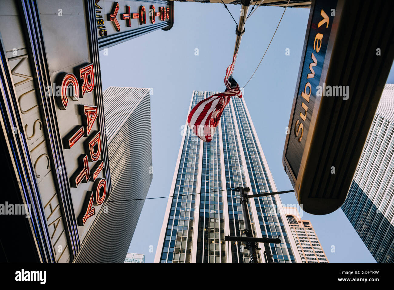 Subway exit on 6th Avenue and 50th street, bellow the Radio City Music Hall entrance Stock Photo