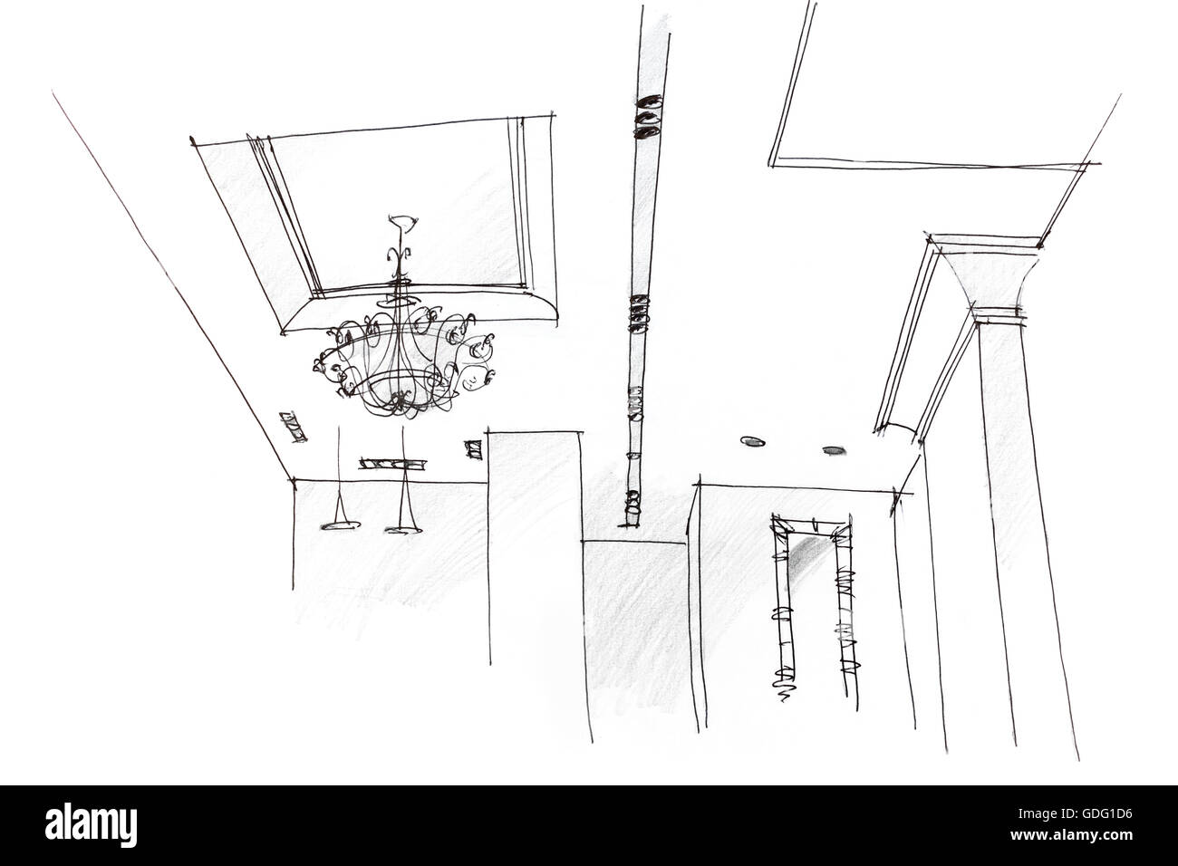 architectural hand drawing of ceiling light design at home Stock Photo