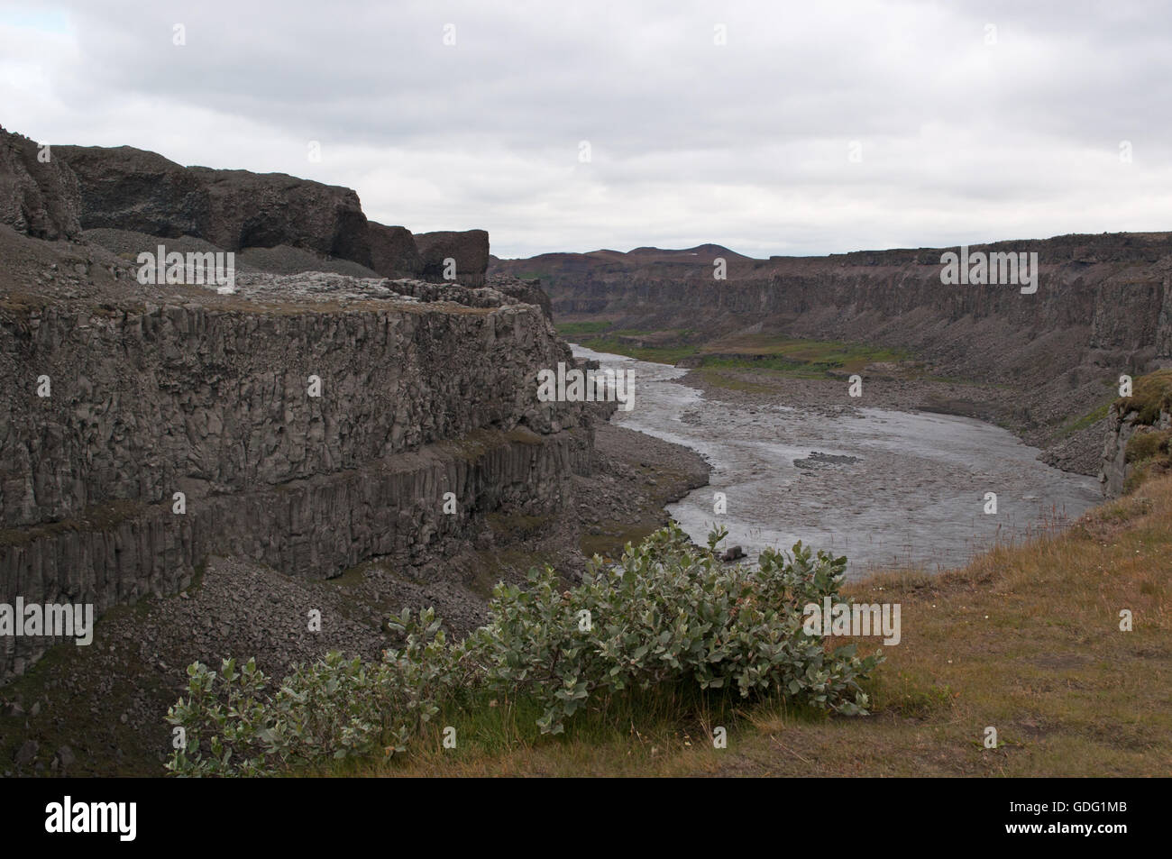 Iceland: the Jokulsargljufur canyon, famous for its alien landscape, where Dettifoss waterfall flows Stock Photo