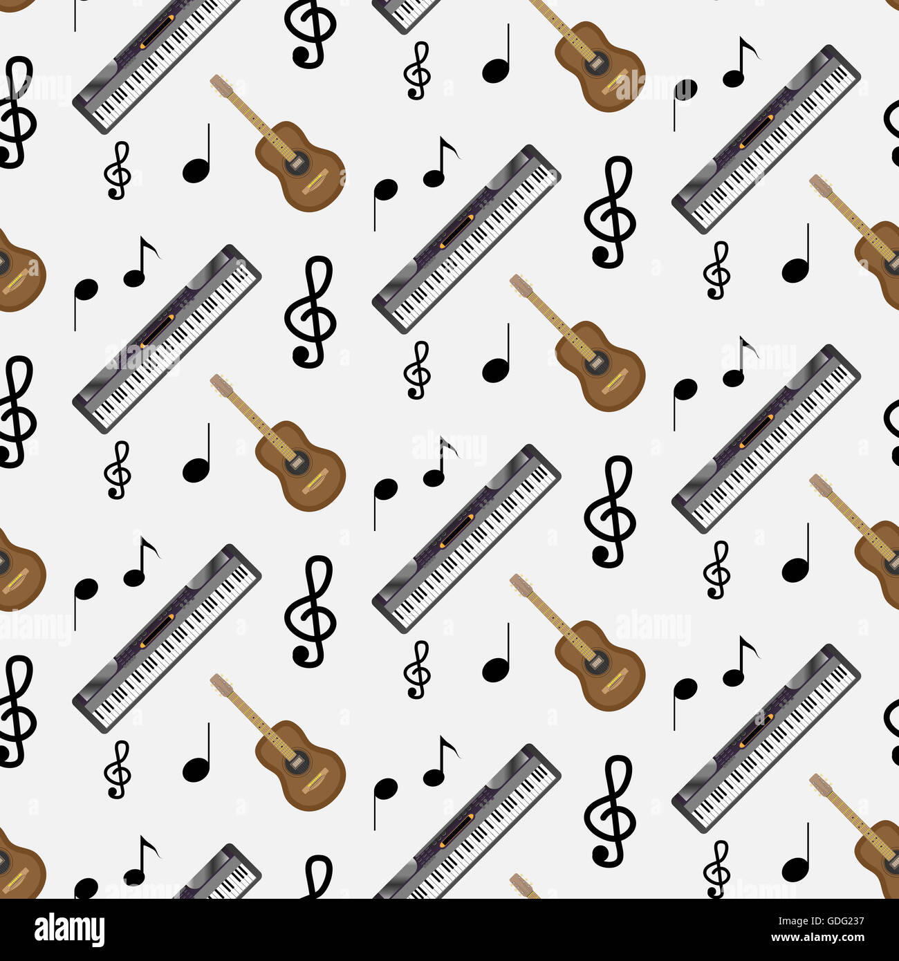 Pattern guitar synthesizer and notes. Instrumental artistic pattern with note music, vector illustration Stock Photo