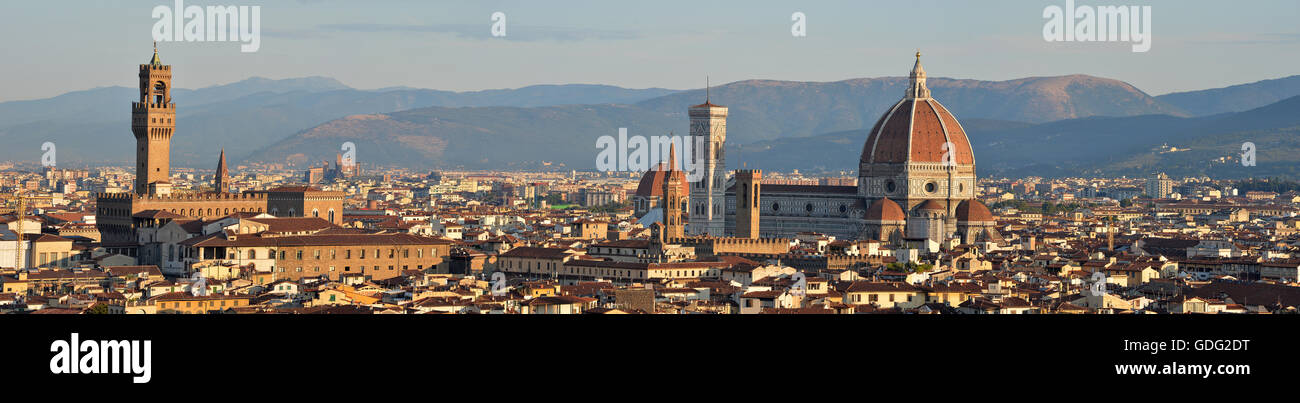 Panoramic view from Michael angelo park The Basilica Di Santa Maria Del Fiore. Florence Cathedral Italy Stock Photo