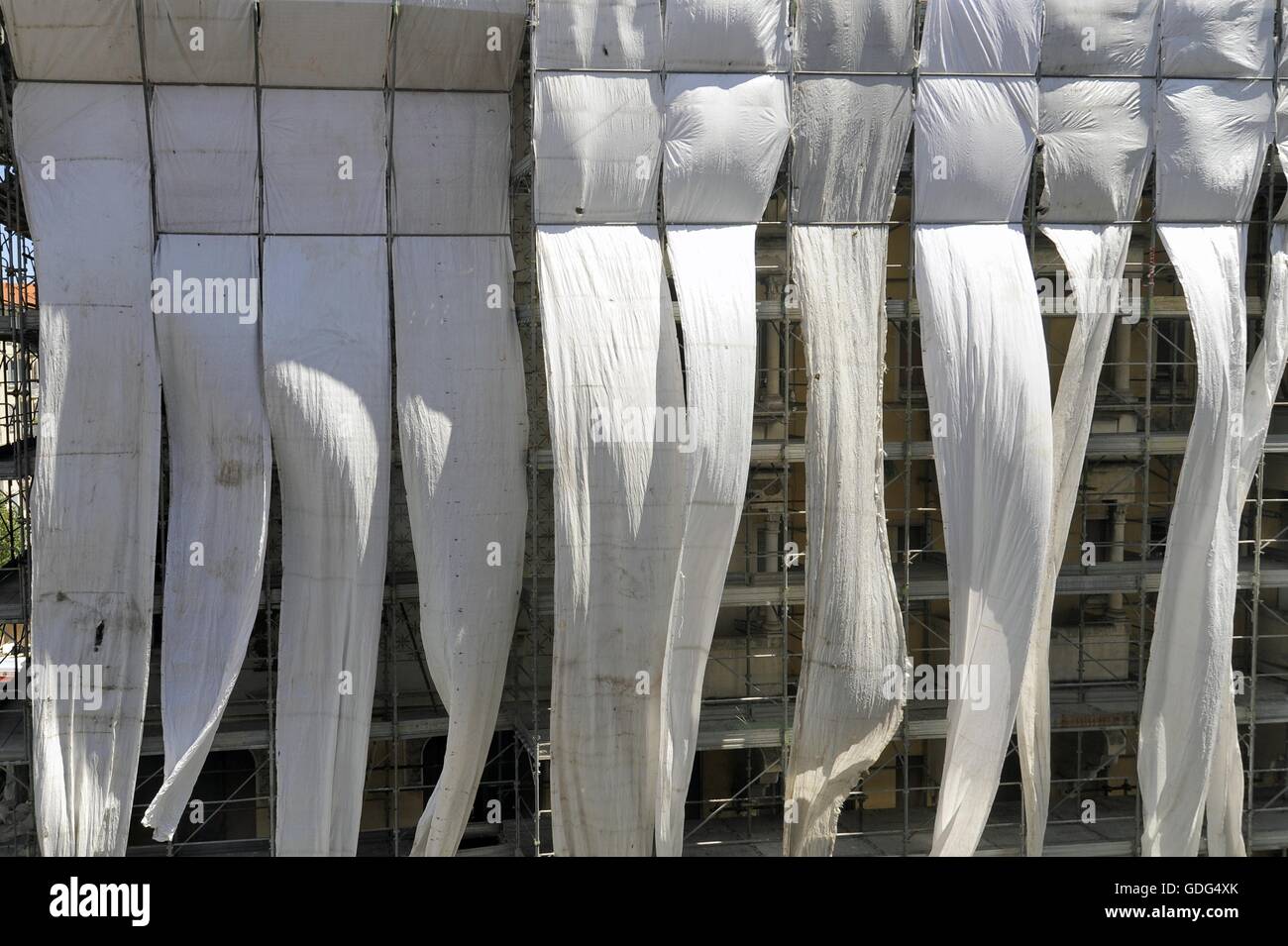 dust cover on the facade of a building under renovation Stock Photo Alamy