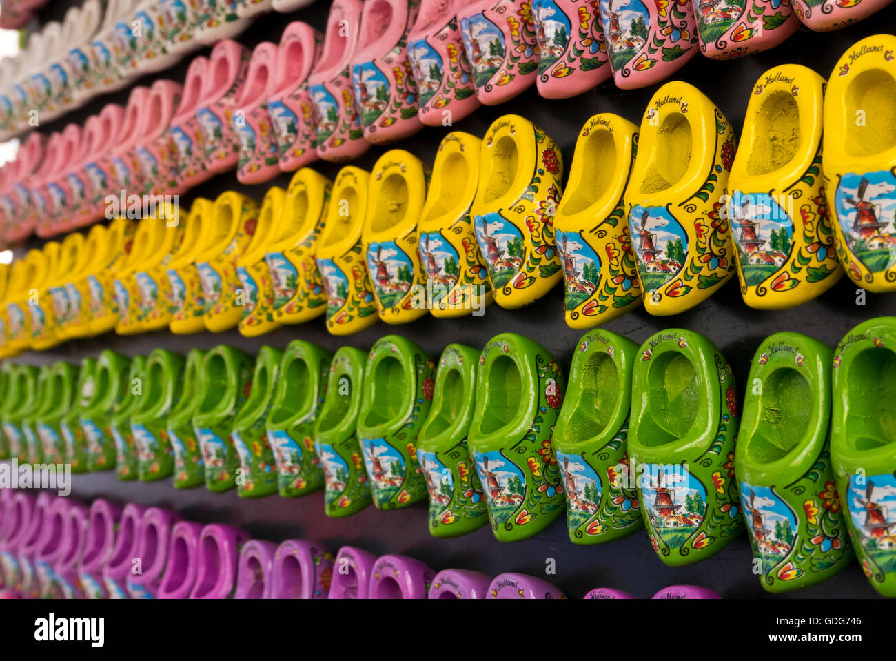 Colourful traditional handmade clogs on 