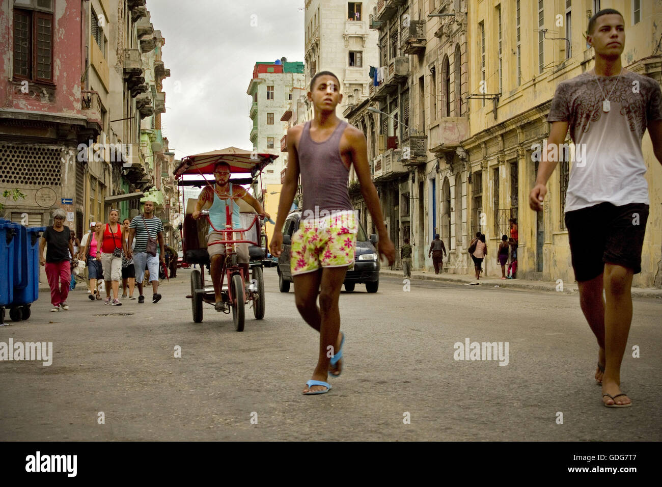 Street scene in historic Havana Cuba with Bike Taxi Stock Photo Alamy