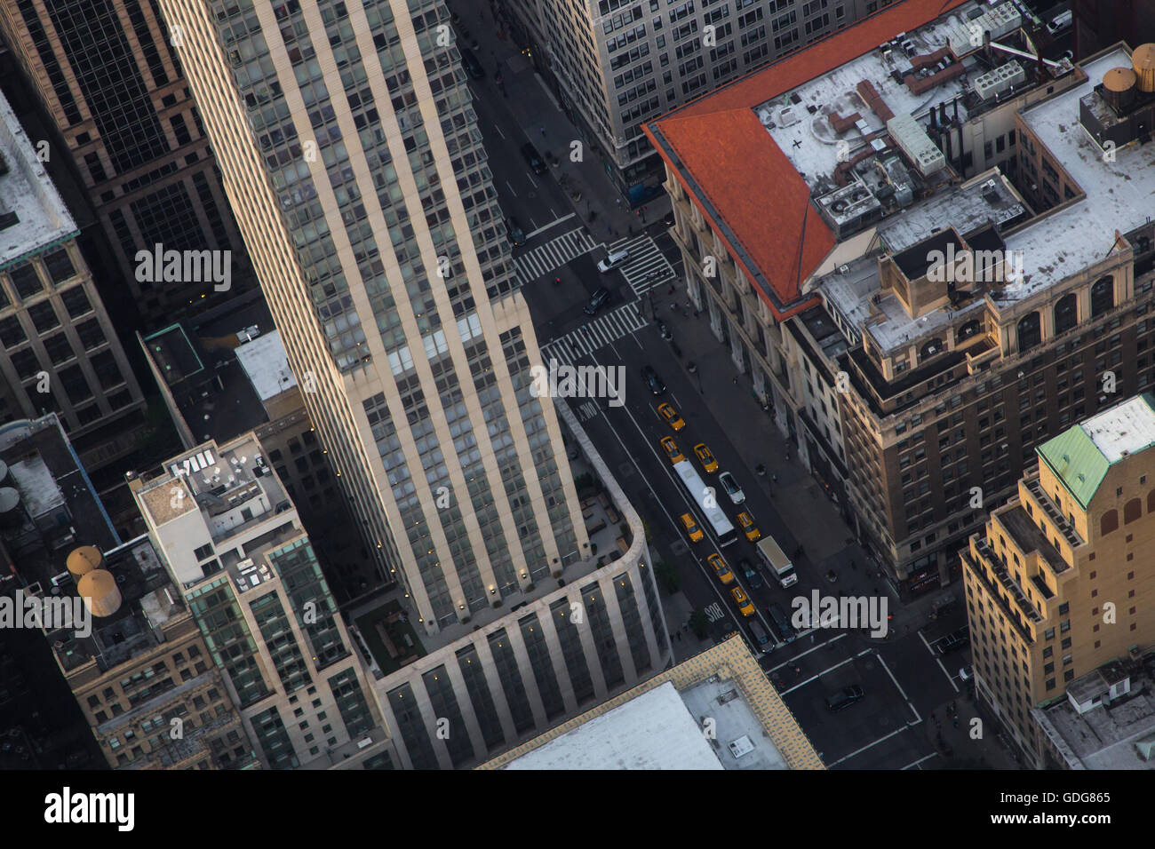 New York City Manhattan street aerial view with skyscrapers Stock Photo ...