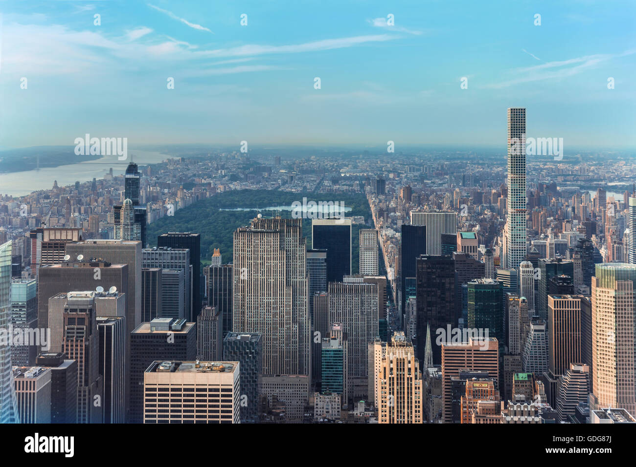 New York City Manhattan street aerial view with skyscrapers Stock Photo ...
