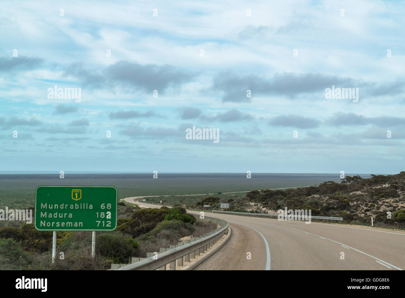 Eyre Highway on the Nullarbor plain in Western Australia - Australia Stock Photo