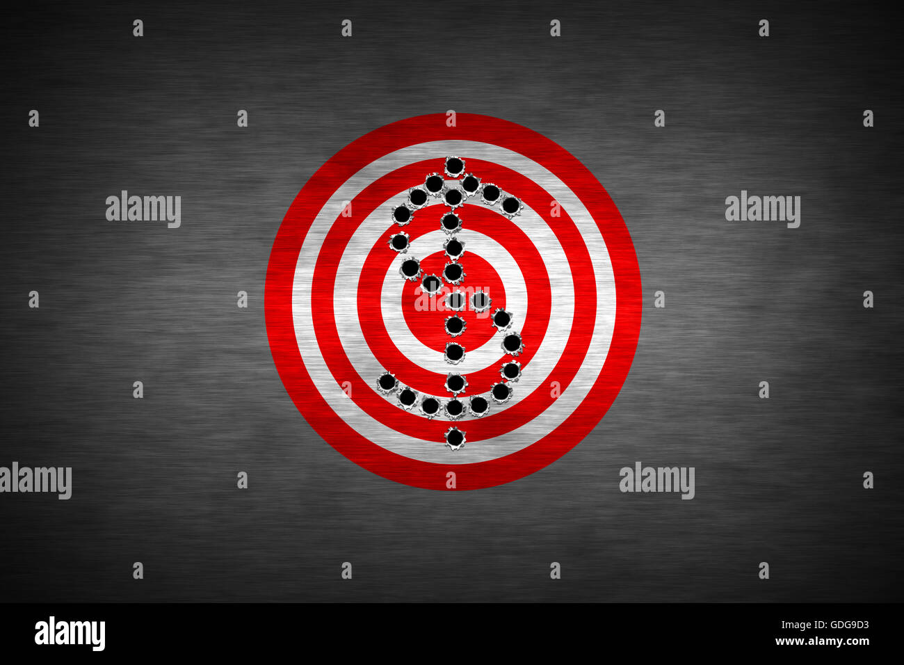 bullet hole on target. metal background. concept design for business theme design. Stock Photo