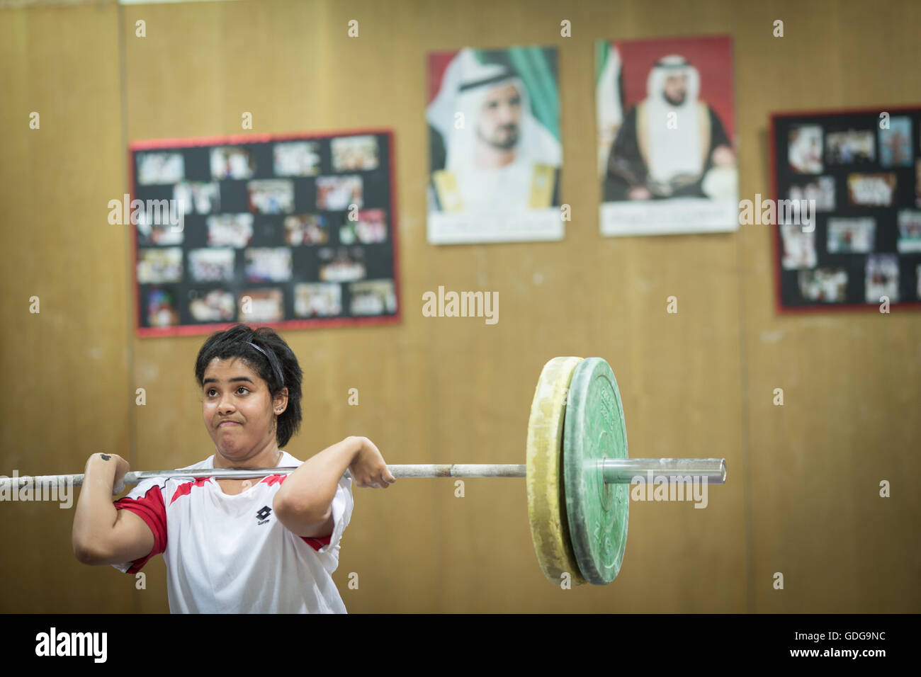 A group of Emirati Female weightlifters train at the spartan training