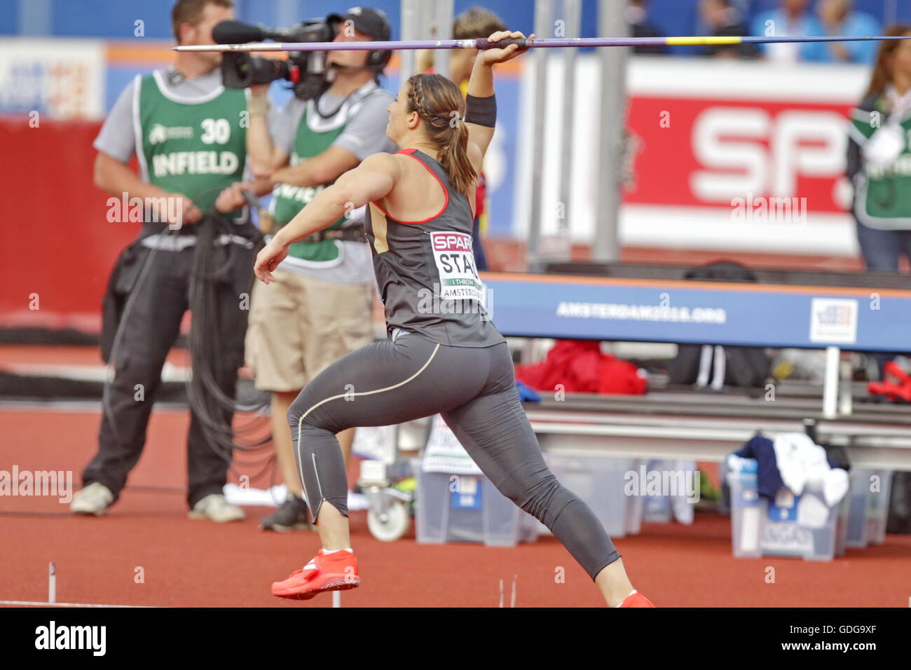 Amsterdam, Netherlands July 09, 2016 Linda Stahl 2nd javelin to Amsterdam europe championship Stock Photo