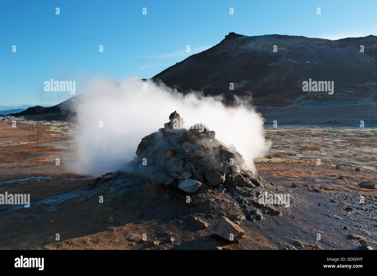 Iceland: Hverir, a geothermal area in the Myvatn region, famous for its fumaroles, hot springs and sulfur Stock Photo