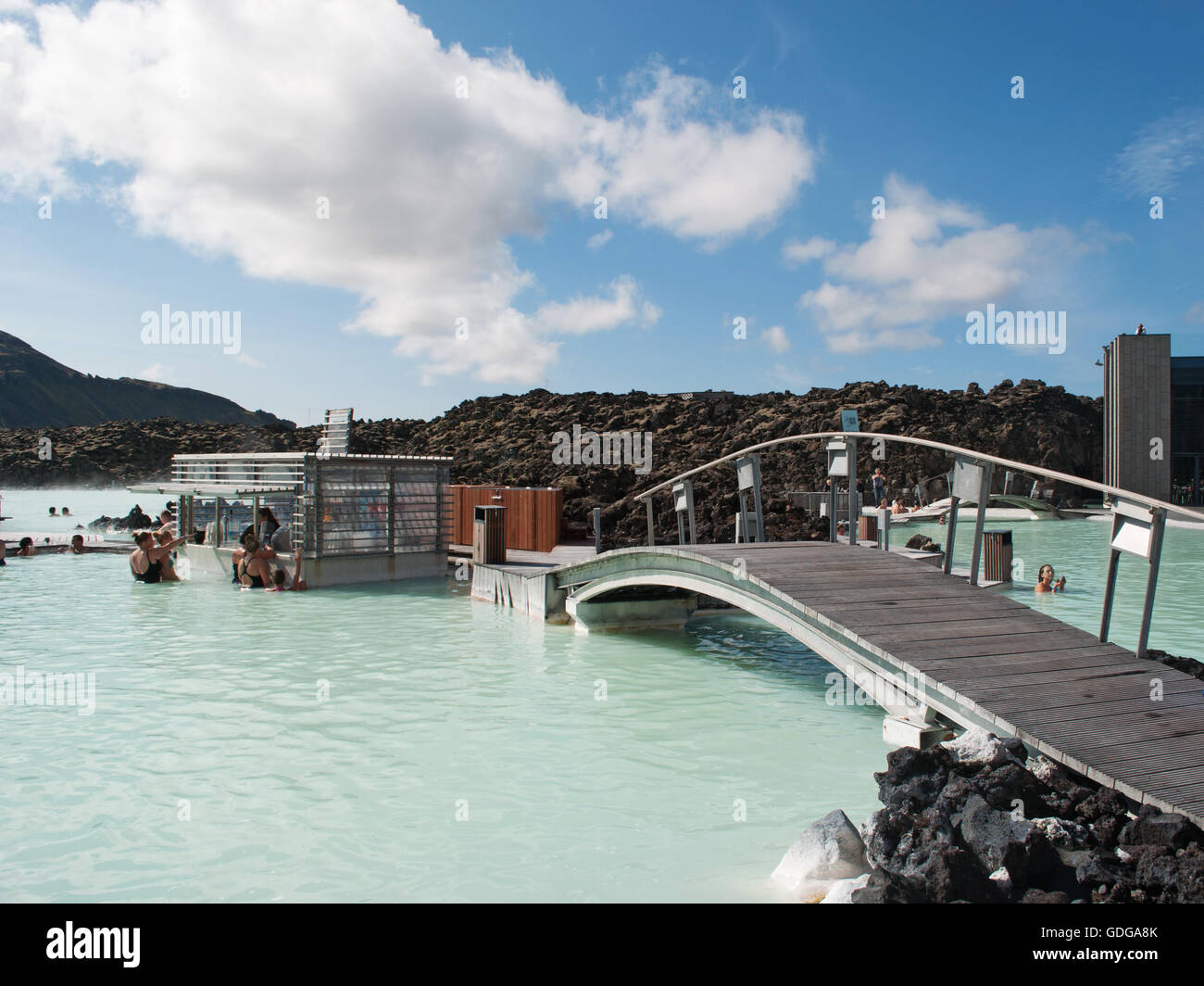 Iceland: view of the Blue Lagoon, a geothermal spa located in a lava field in Grindavik, one of the most visited attractions Stock Photo