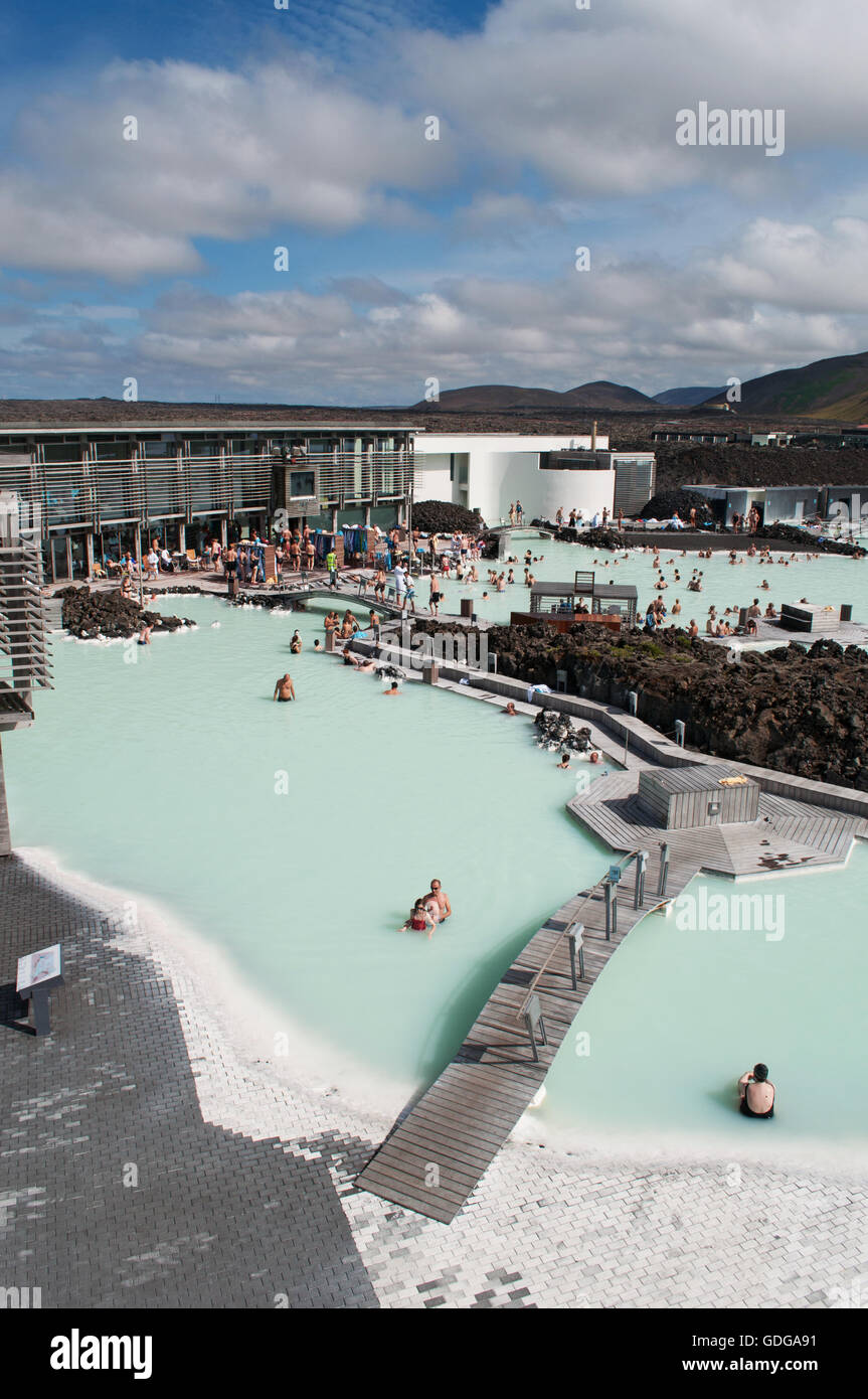 Iceland: view of the Blue Lagoon, a geothermal spa located in a lava field in Grindavik, one of the most visited attractions Stock Photo