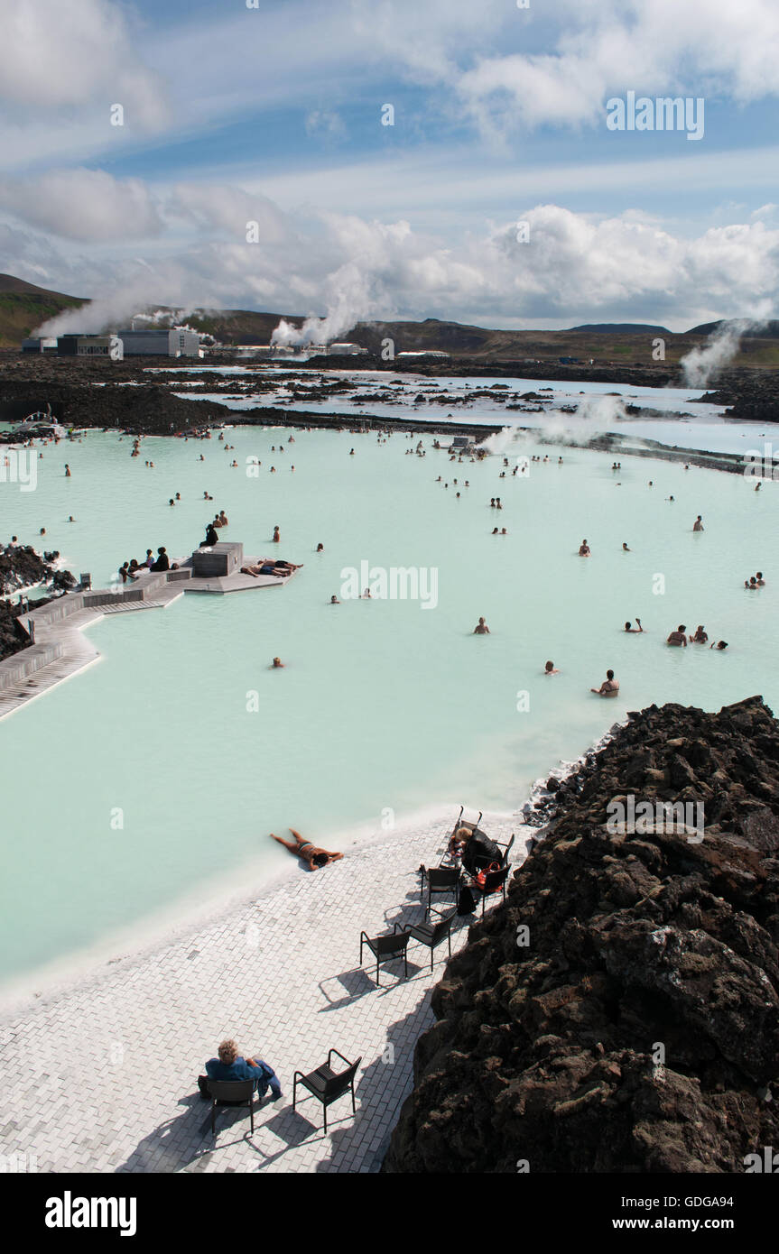 Iceland: view of the Blue Lagoon, a geothermal spa located in a lava field in Grindavik, one of the most visited attractions Stock Photo