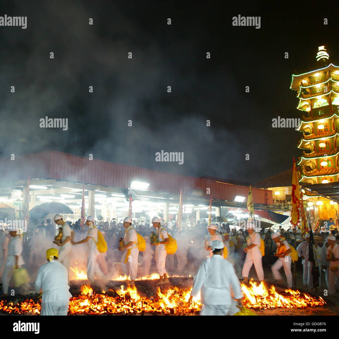 firewalking ceremony at Nine Emperor Gods Festival, in Ampang temple, Malaysia Stock Photo