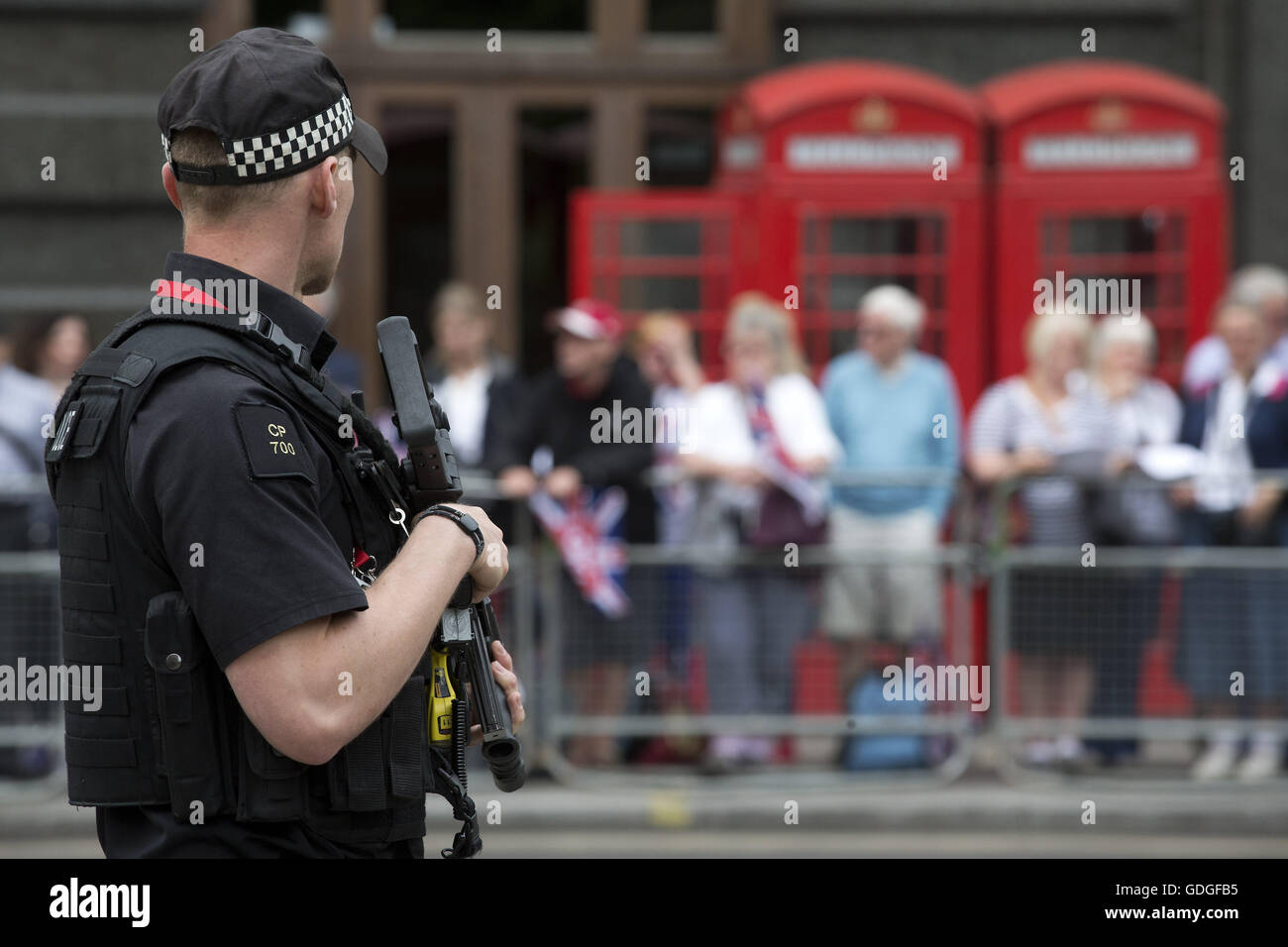 An firearms police officer patrols a public event in London. June 2016