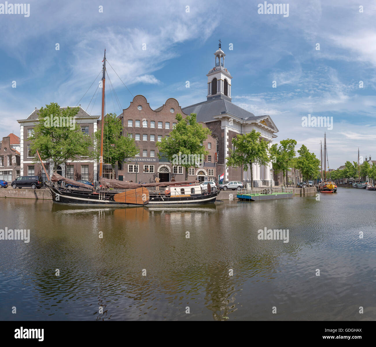 Schiedam,Moored ships at the canal called Lange Haven Stock Photo