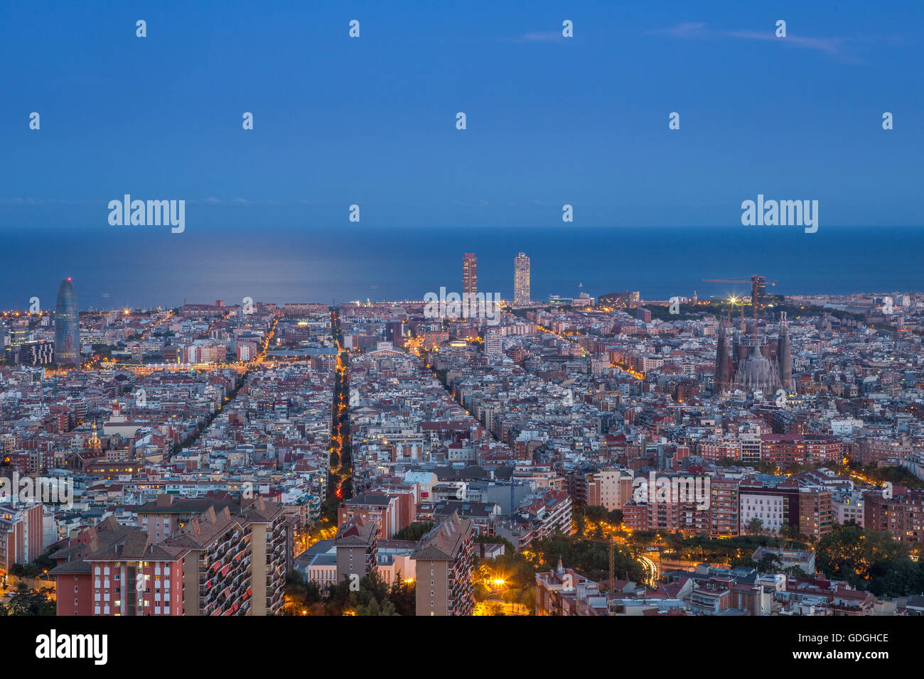 Spain,Catalonia,Barcelona City,sunset panorama Stock Photo - Alamy