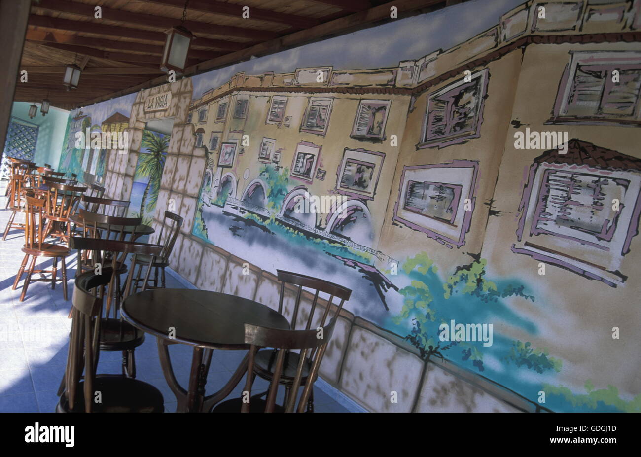 a restaurant on the coast of Varadero on Cuba in the caribbean sea. Stock Photo