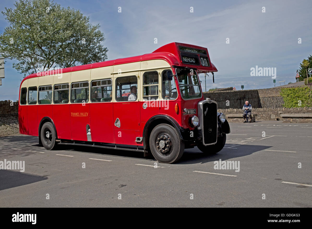 Red vintage Thames Valley Bristol bus S302 GFM 882 Lynmouth Devon UK