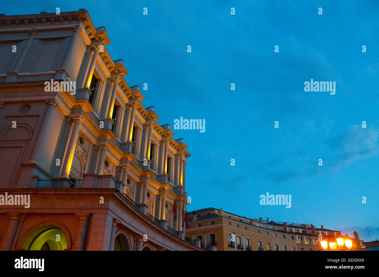Royal Theater, night view. Oriente Square, Madrid, Spain. Stock Photo