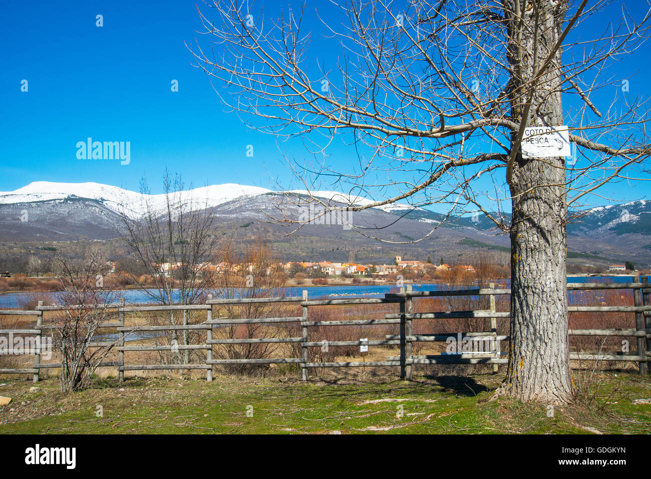 Overview and Pinilla reservoir. Pinilla del Valle, Madrid province