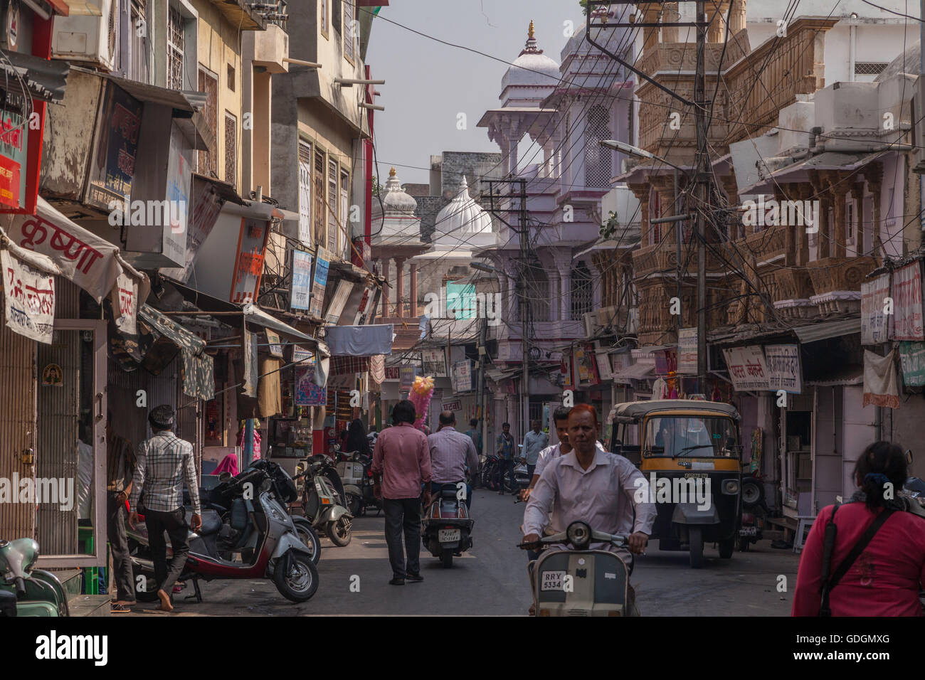 A congested, hectic street outside New Delhi, India Stock Photo