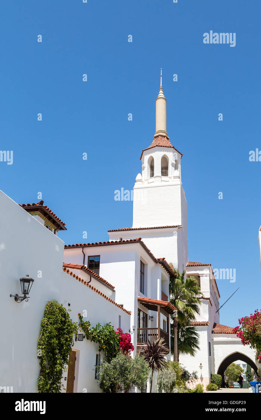 Church Steeple on Old Mission Church in Santa  Barbara Stock Photo