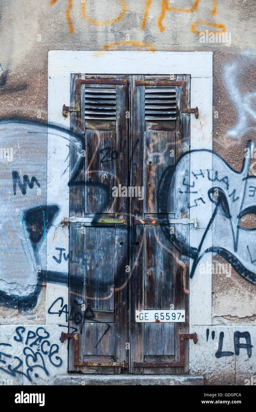 Abstract graffiti image in a designated parking area near the Geneva train station Stock Photo