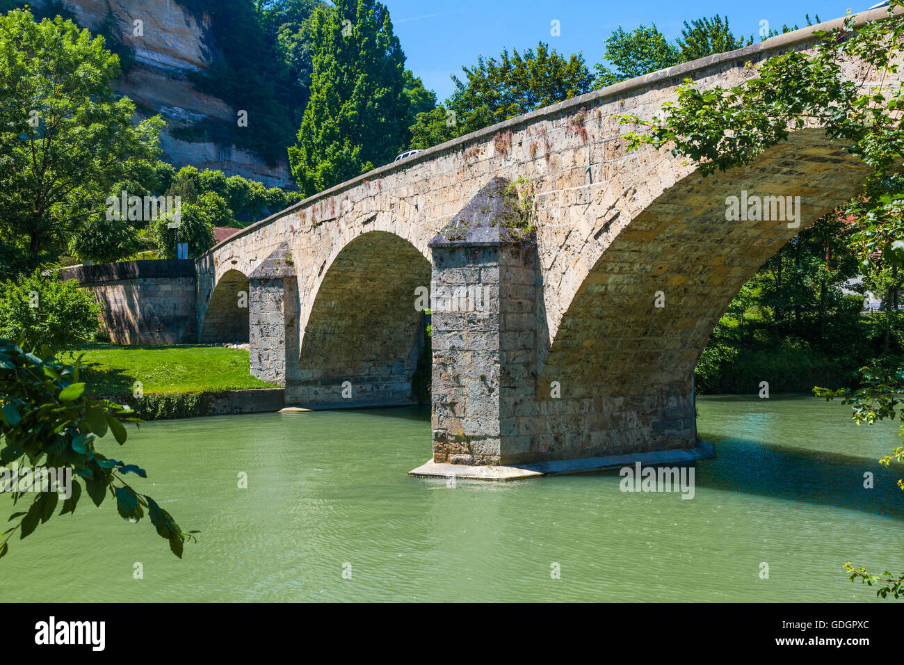 Pont du Milieu across the Sarine River in Fribourg, Switzerland Stock Photo