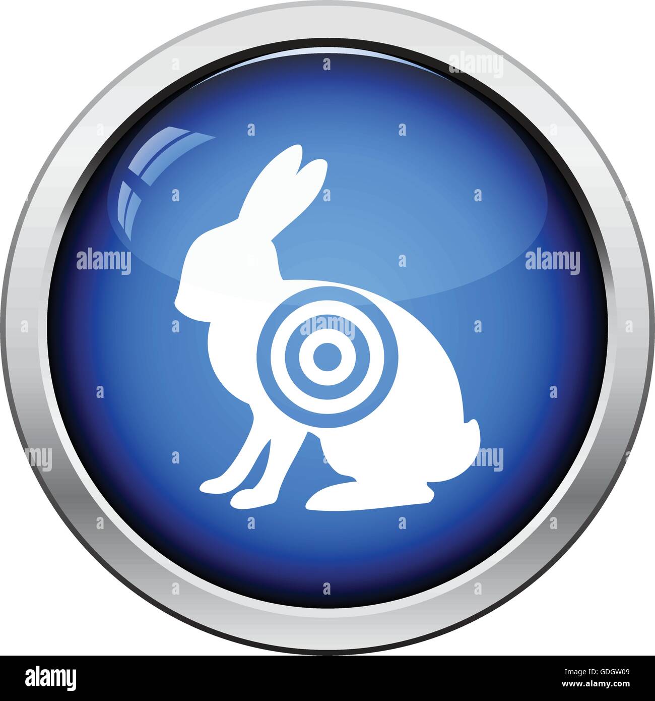Hare silhouette with target  icon. Glossy button design. Vector illustration. Stock Vector