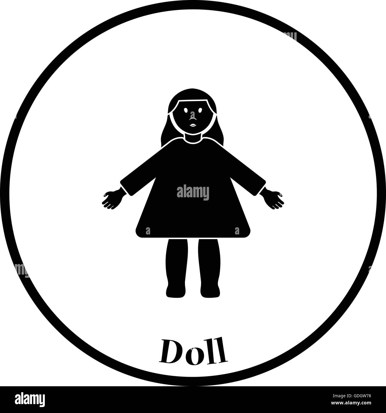 Doll toy icon. Thin circle design. Vector illustration. Stock Vector