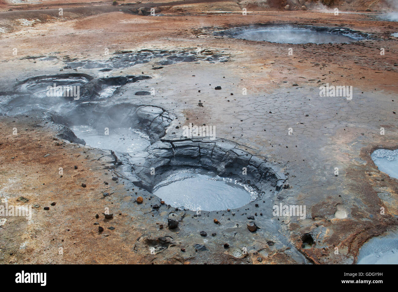 Iceland: Hverir, a geothermal area in the Myvatn region famous for its fumaroles, hot springs and sulfur Stock Photo