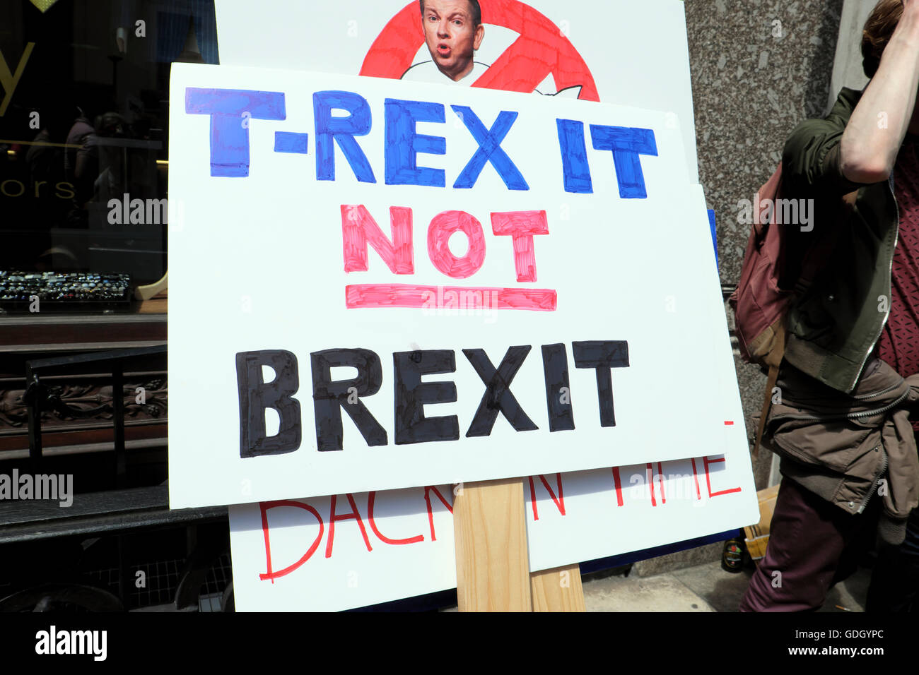 'March for Europe'  Remain voters 'T-Rex It Not Brexit'  in EU Referendum protest demo to Parliament Square In London UK 23 June 2016  KATHY DEWITT Stock Photo