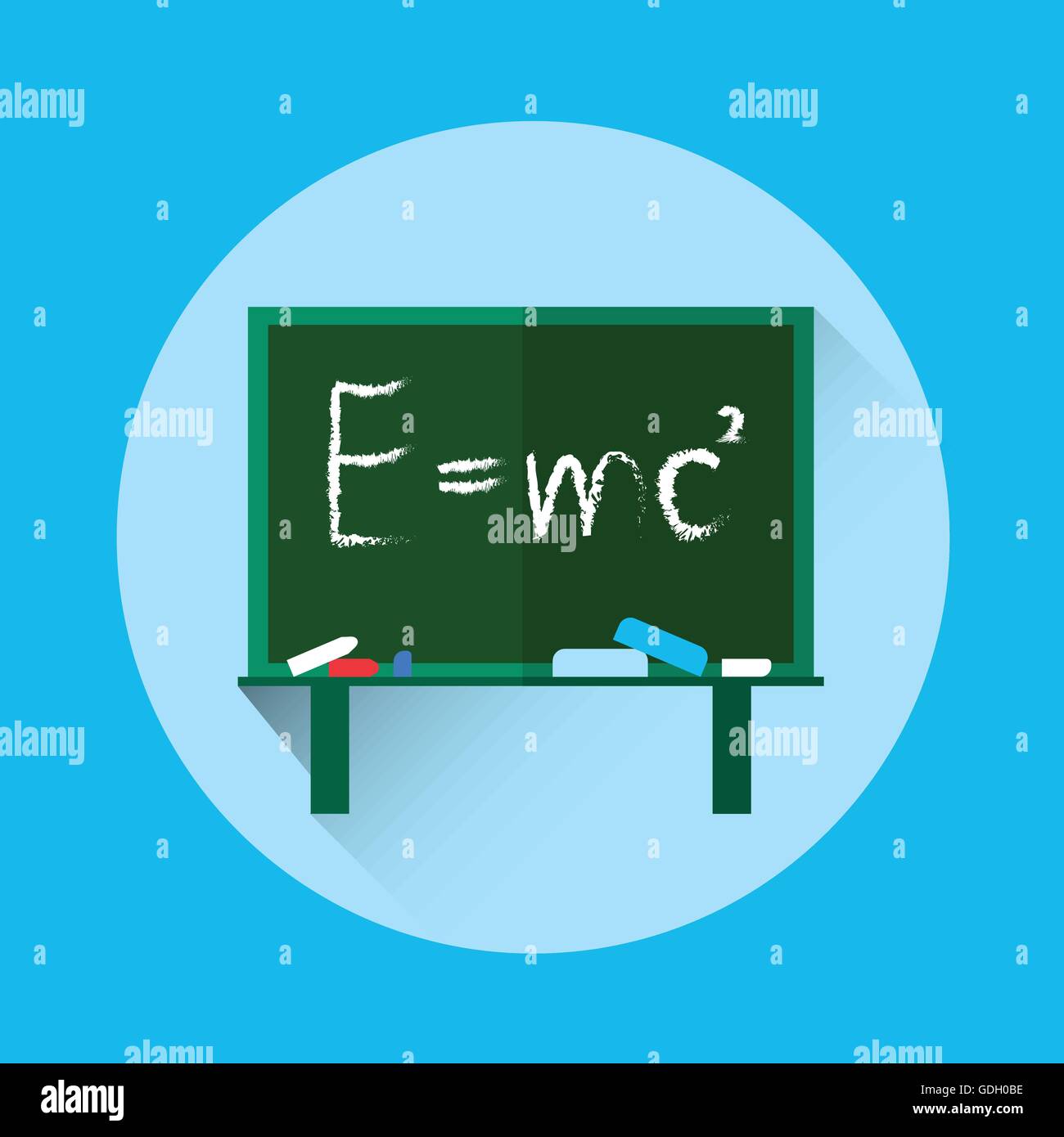 Albert Einsteins Physical Formula on School Board Mass Energy Equivalence Stock Vector