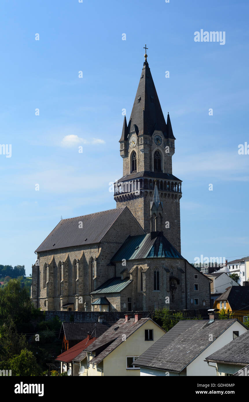 Haslach an der Mühl: St. Nicholas Church with freestanding former fortified tower, Austria, Oberösterreich, Upper Austria, Mühlv Stock Photo