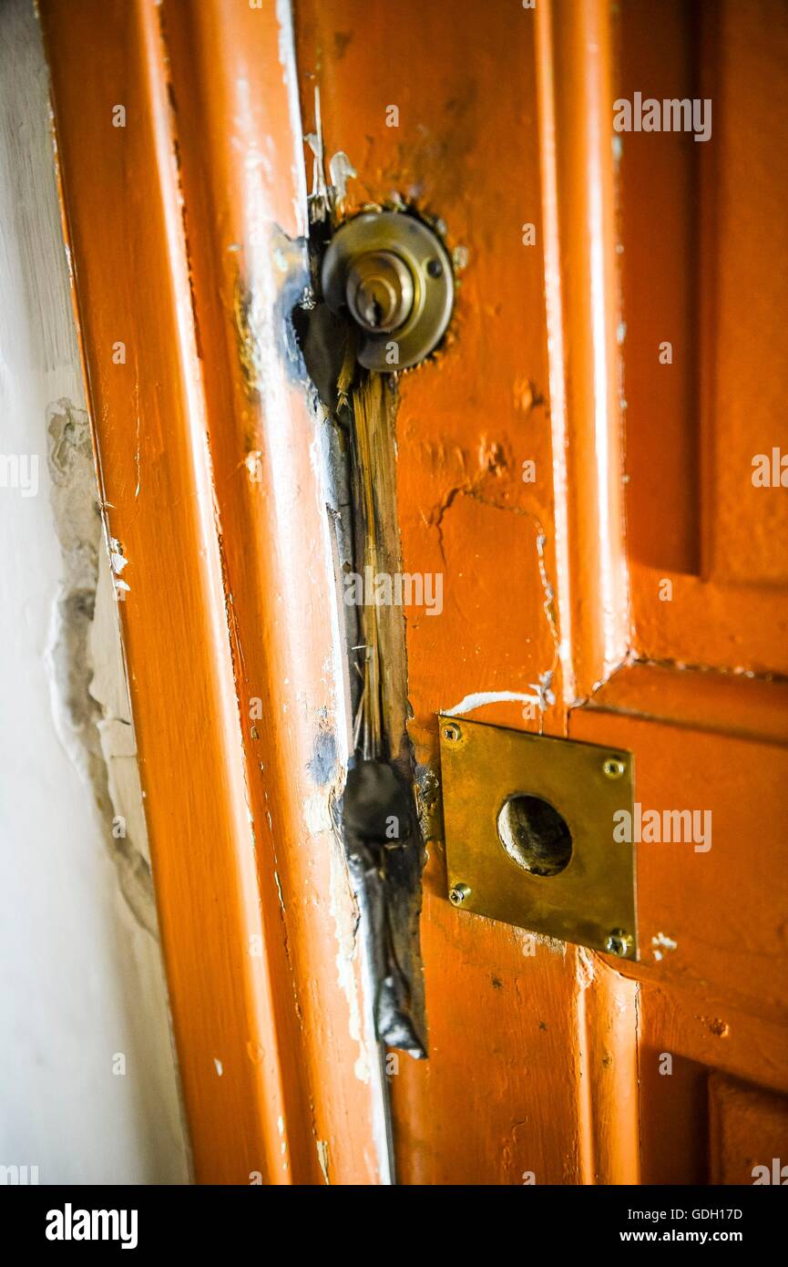 Detail Of The Broken Front Door Locks Of The Apartment Where