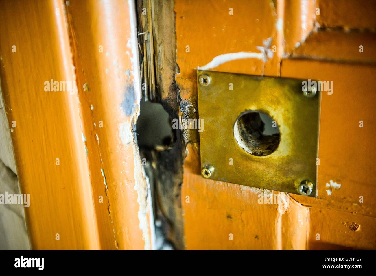 Detail Of The Broken Front Door Locks Of The Apartment Where