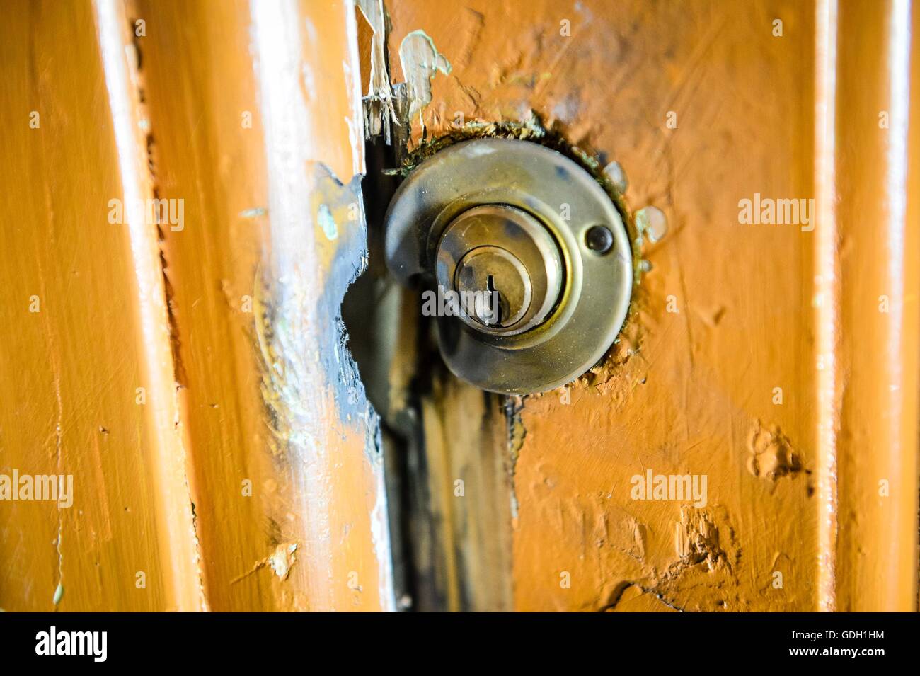 Detail Of The Broken Front Door Locks Of The Apartment Where